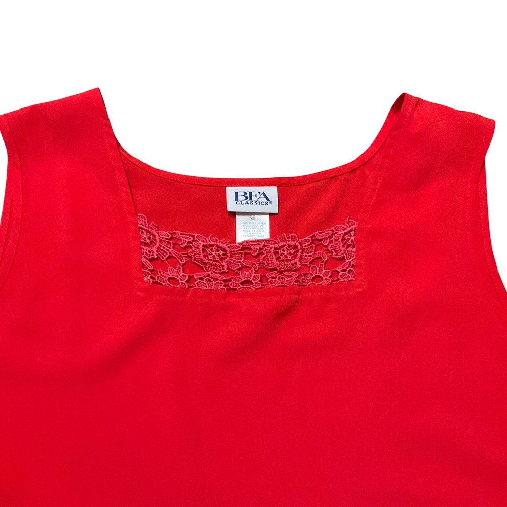 Vintage Tank Top Women XL Red Blue Lace Trim Shell Lot 2 Classic Office - Picture 10 of 13